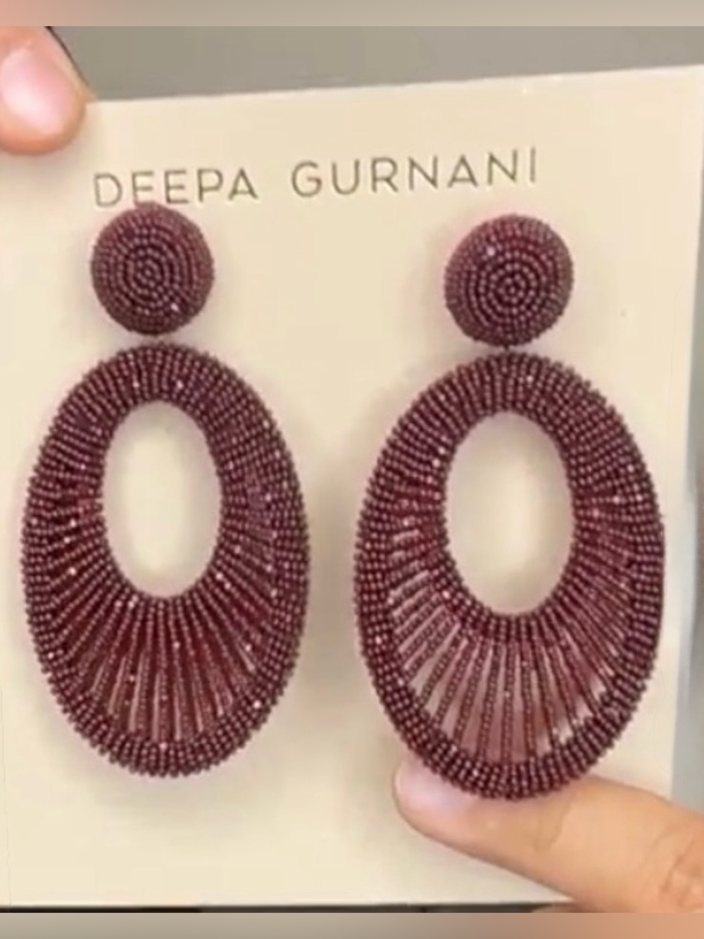 NEW Deepa Gurnani $245 Burgundy Beaded Oval Drop Earrings